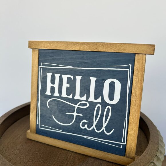 Handmade Tiered Tray Decor - Hello Fall - Autumn, Pumpkin, Signs, Mini - Picture 2 of 10